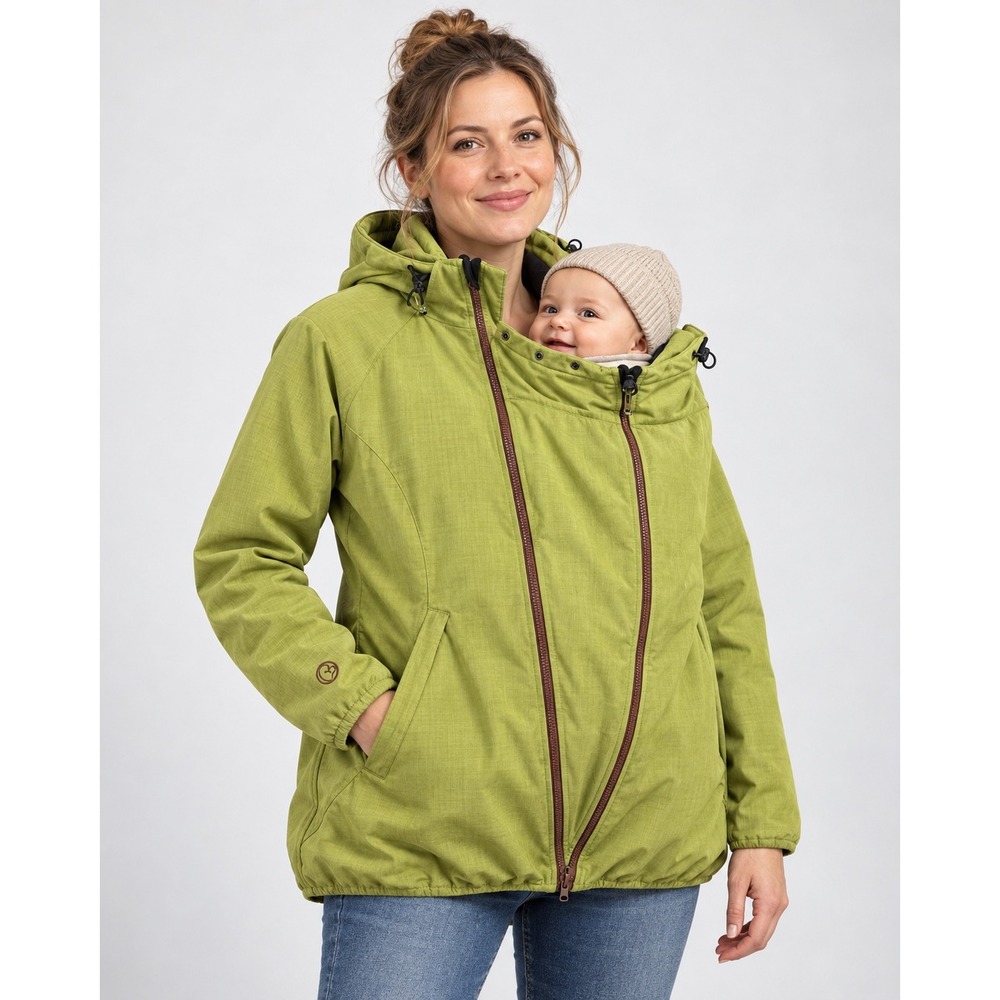 Boba Babywearing Jacket Lime Green 2-in-1 Maternity Carrying Panel Hooded Coat